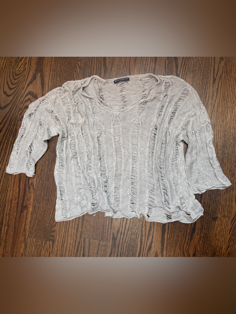 Brandy Melville Light Gray Open-Knit Distressed Sweater